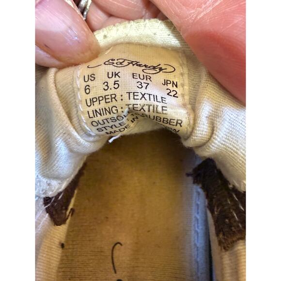 Don Ed Hardy Slip On No Lace Canvas Sneakers Brown Skull Size 6 - Picture 8 of 9